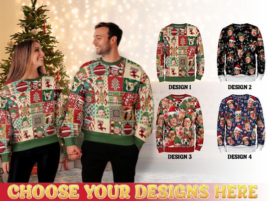 Custom Pet Face Christmas Sweatshirt For Men Women - Image 14