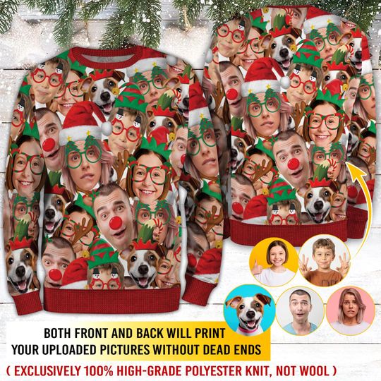 Custom Pet Face Christmas Sweatshirt For Men Women - Image 18