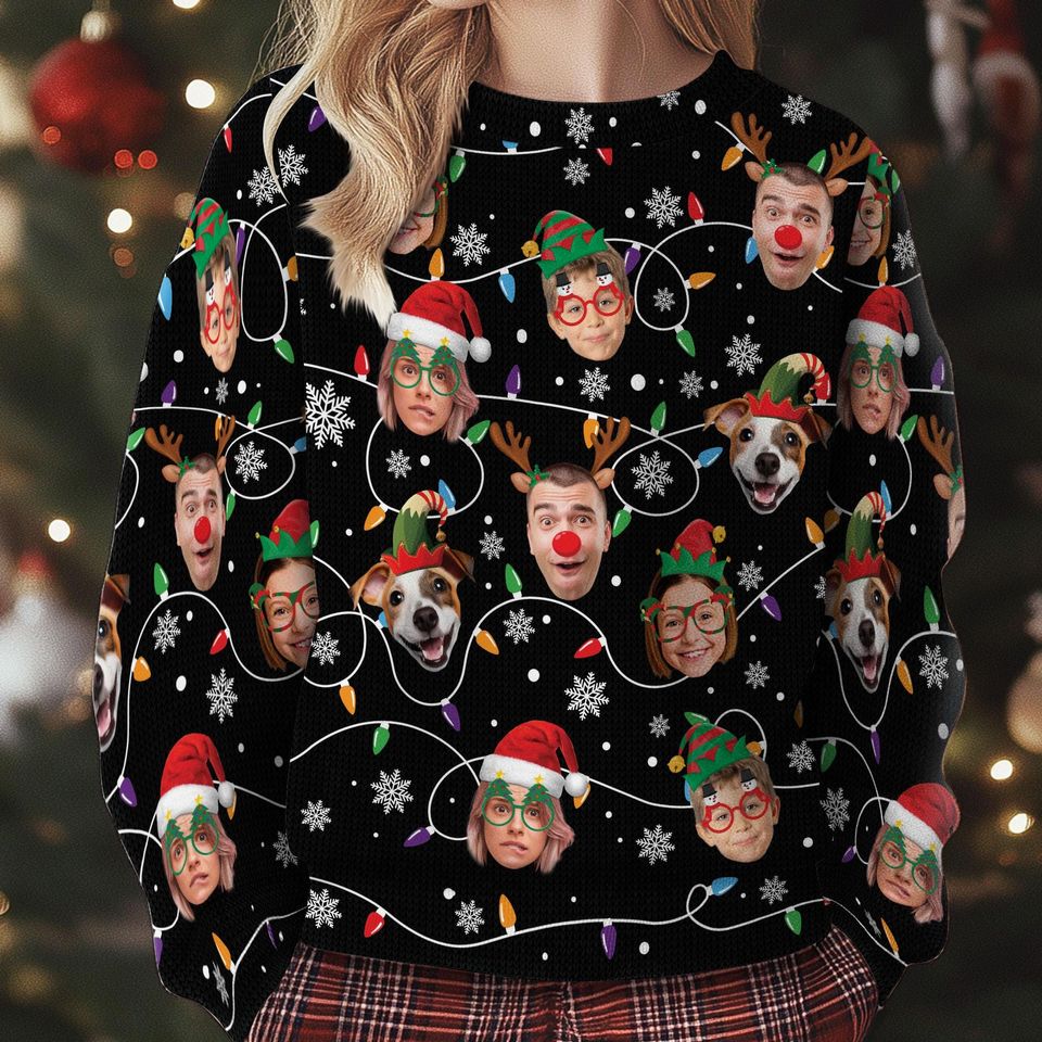 Custom Pet Face Christmas Sweatshirt For Men Women - Image 9