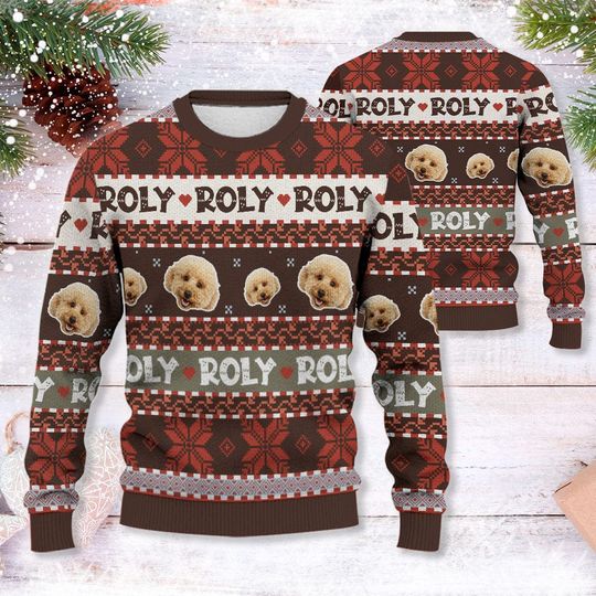 Custom Pet Photo Colorful Ugly Christmas Sweater - Image 4