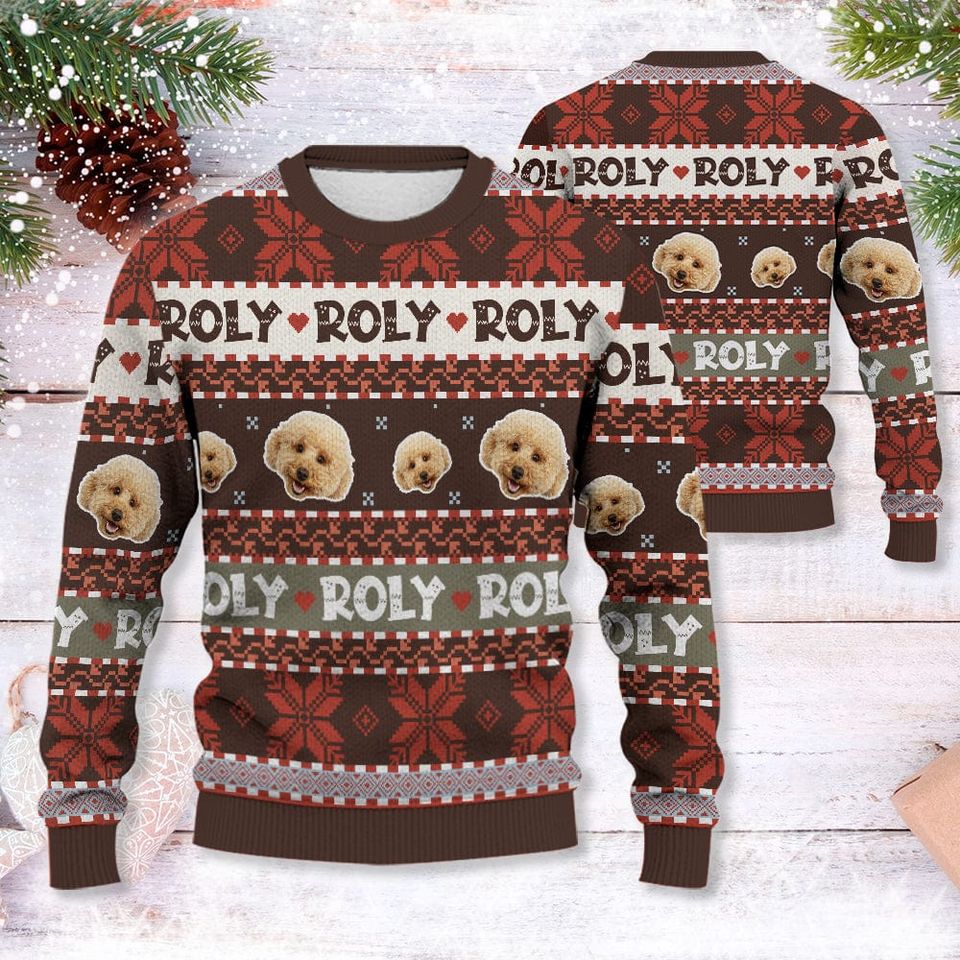 Custom Pet Photo Colorful Ugly Christmas Sweater - Image 2