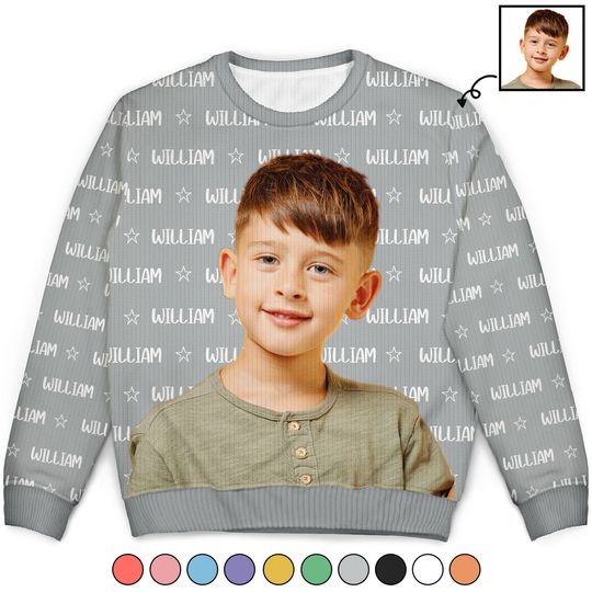 Custom Photo Baby Name - Gift For Kids, Grandchildren - Personalized Kid Ugly Sweater - Image 4