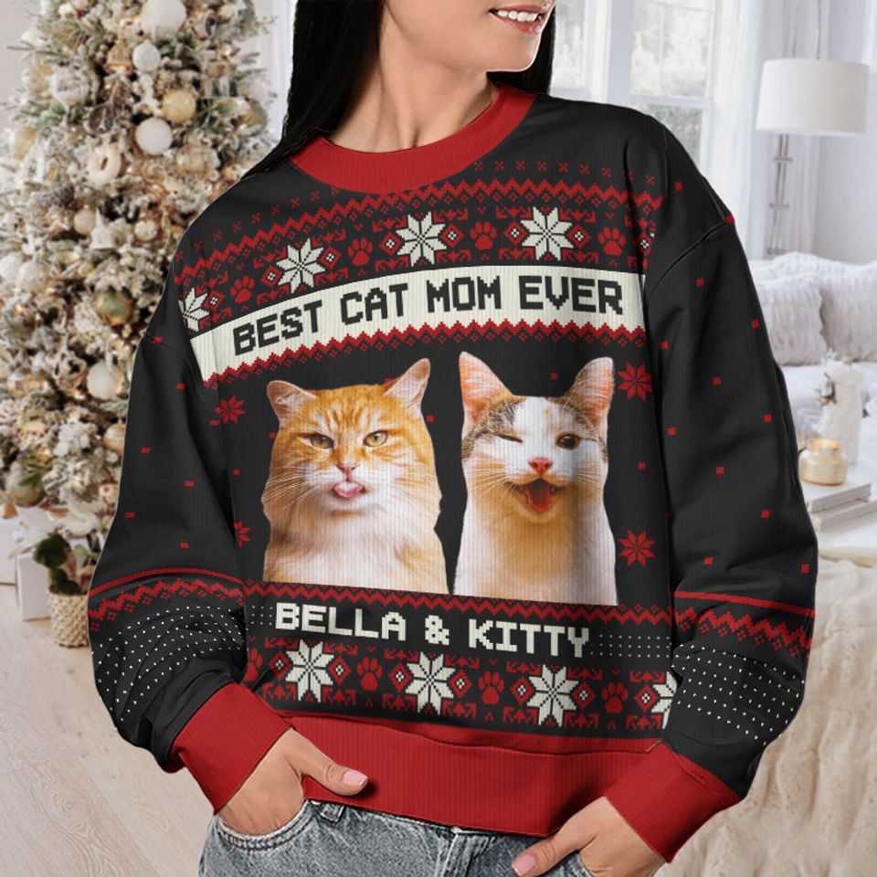 Custom Photo Born To Be A Cat Dad - Cat Personalized Custom Ugly Sweatshirt - Christmas Gift For Pet Owners, Pet Lovers - Image 3