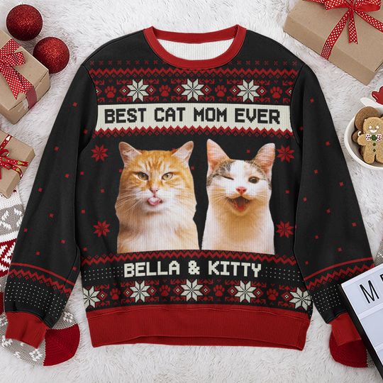 Custom Photo Born To Be A Cat Dad - Cat Personalized Custom Ugly Sweatshirt - Christmas Gift For Pet Owners, Pet Lovers - Image 4