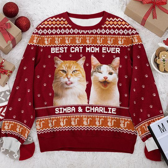 Custom Photo Born To Be A Cat Mom - Cat Personalized Custom Ugly Sweatshirt - Christmas Gift For Pet Owners, Pet Lovers - Image 4