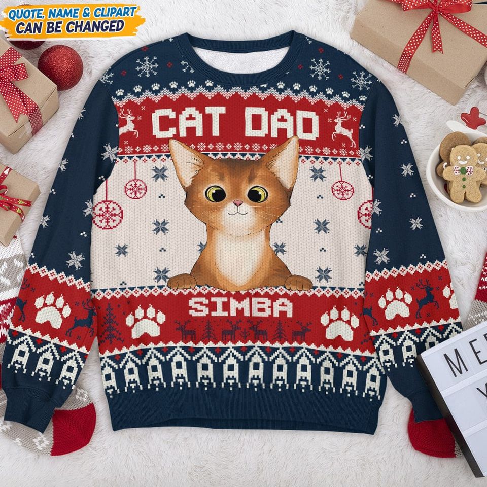 Custom Photo Cat Dad Cat Mom Ugly Sweater