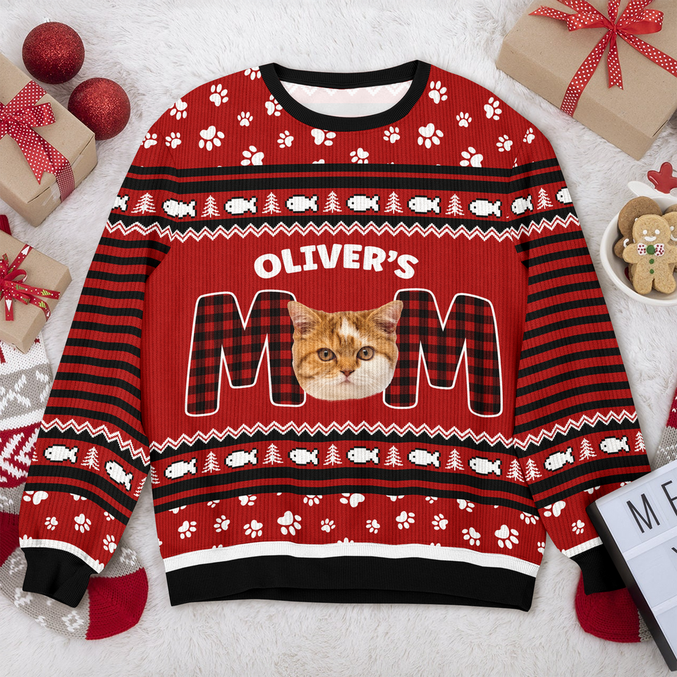 Custom Photo Cat Mom Cat Dad Ugly Sweater Christmas Gift