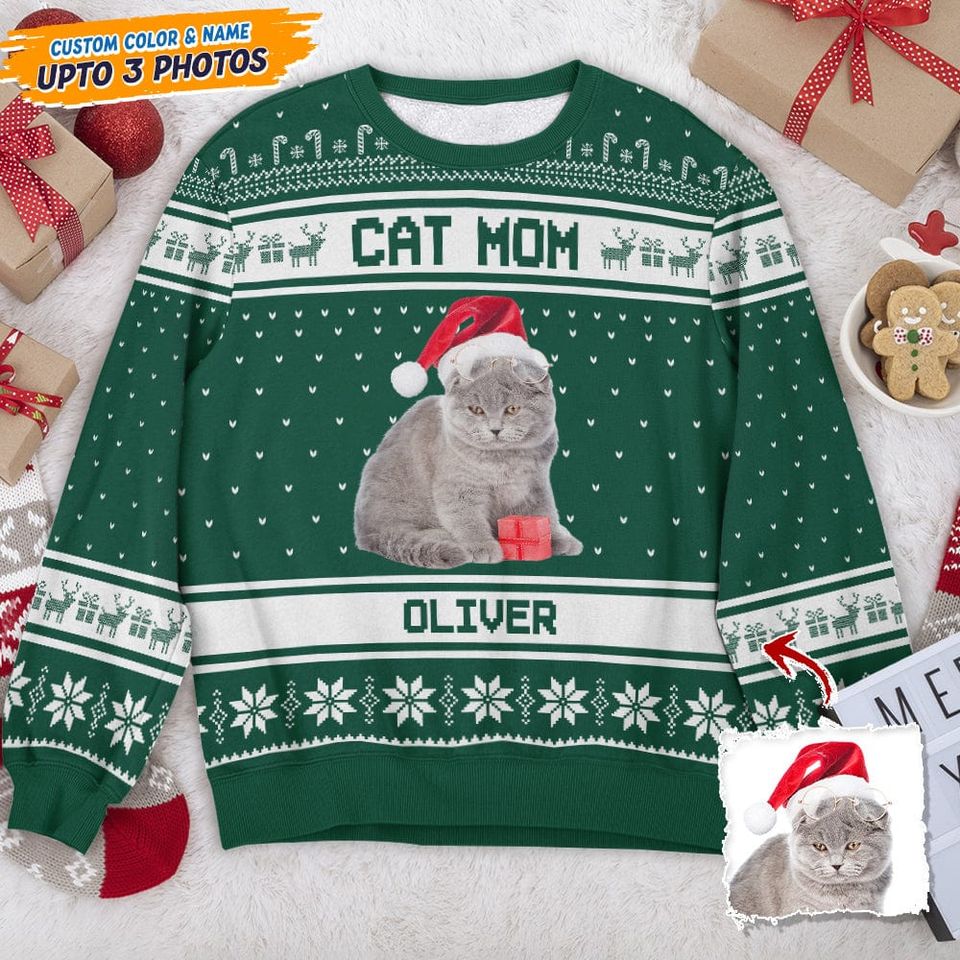 Custom Photo Cat Parent Cat AOP Ugly Sweatshirt