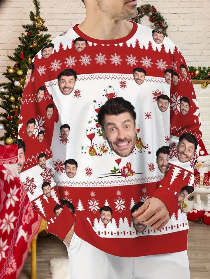 Custom Photo Christmas Sweater - Personalized Face Design Ugly Holiday Pullover with Hot Transfer Print