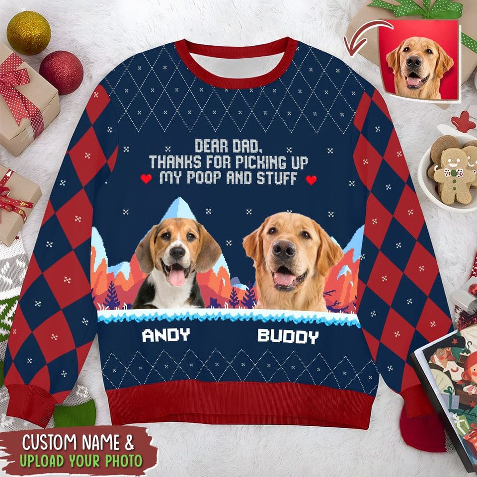 Custom Photo Dog Cat Thanks For Picking Up My Poop AOP Ugly Sweatshirt