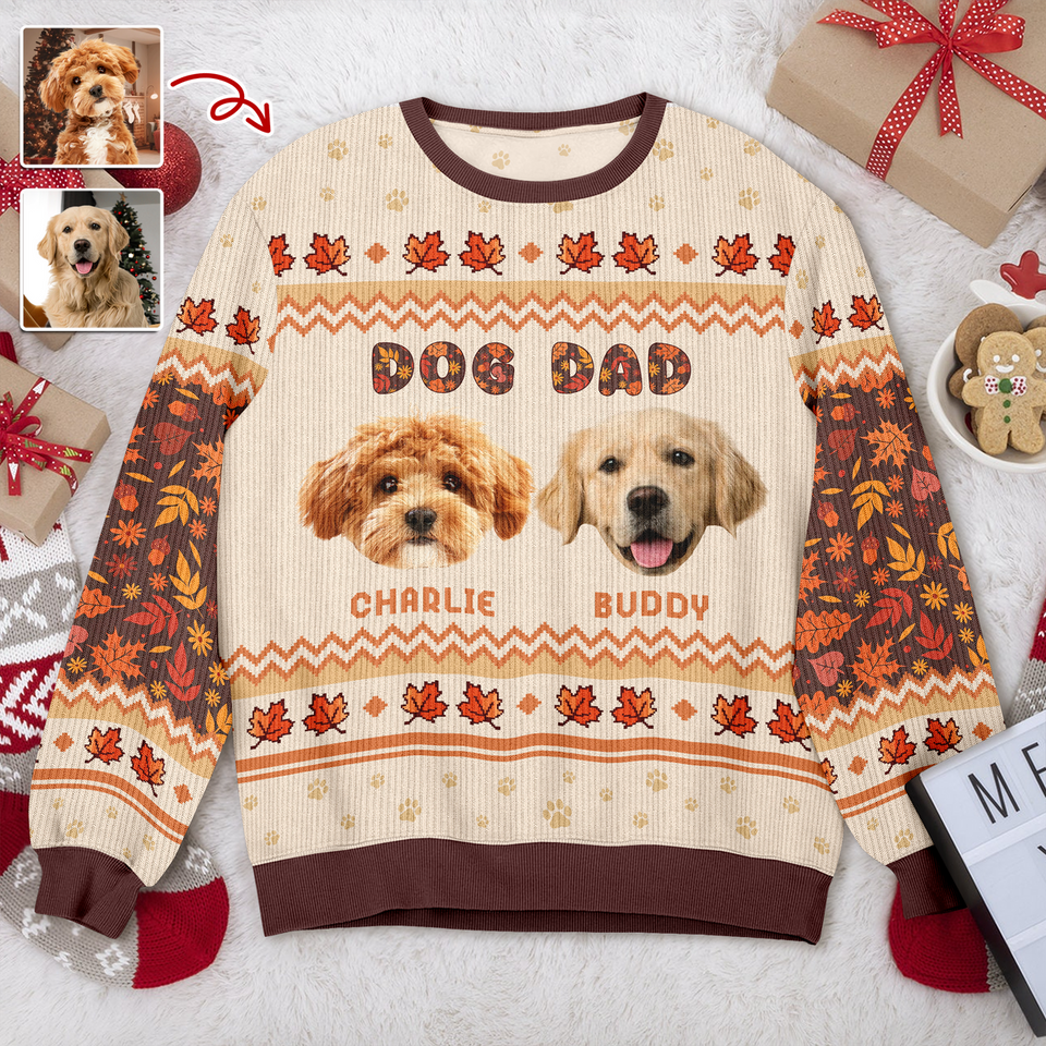 Custom Photo Dog Dad, Dog Mom Ugly Sweater