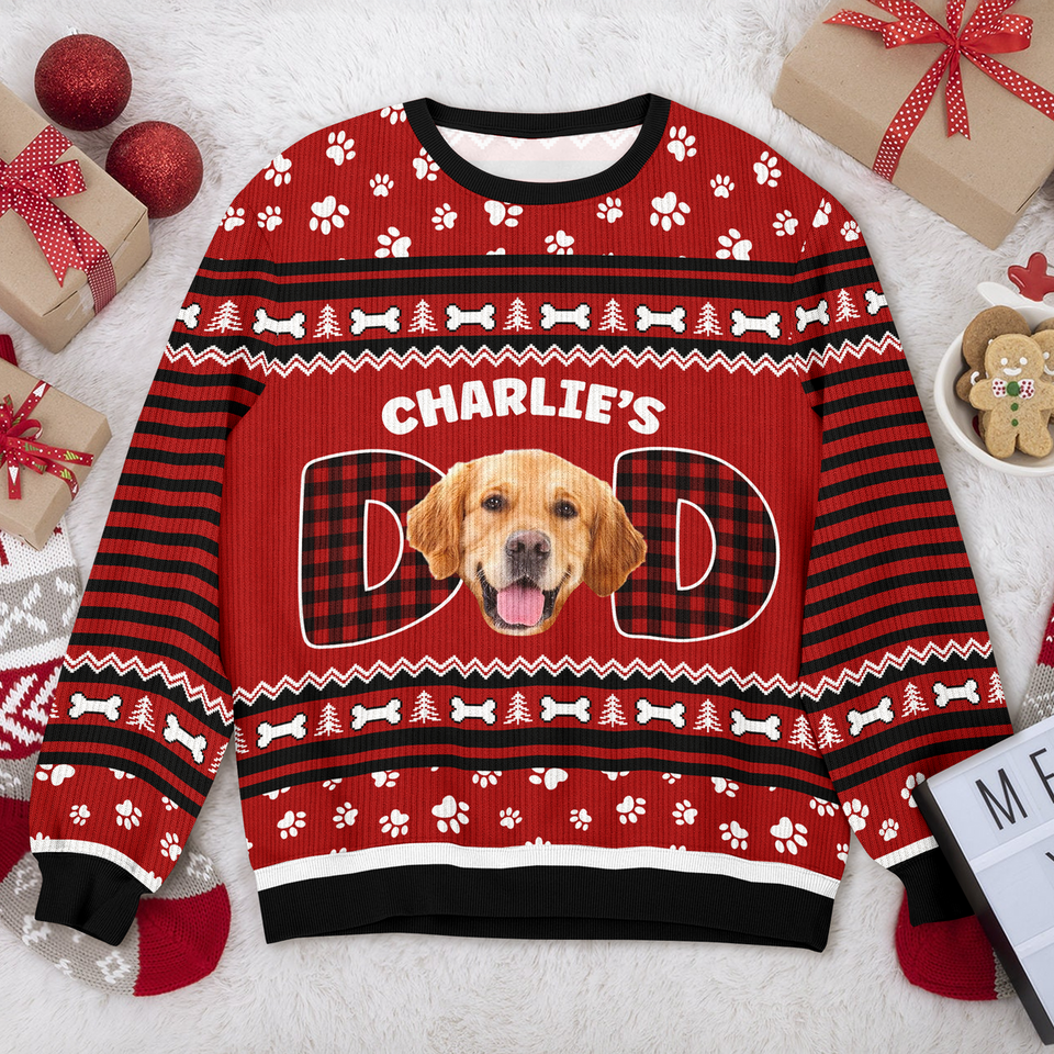 Custom Photo Dog Mom Dog Dad Ugly Sweater Christmas Gift