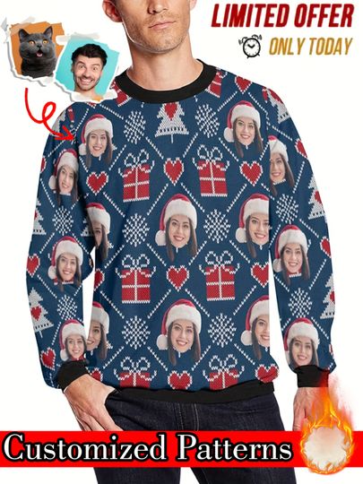 Custom Photo Face Christmas Sweater - Personalized Face All-Over Print, Winter Holiday Party Sweatshirt - Image 5