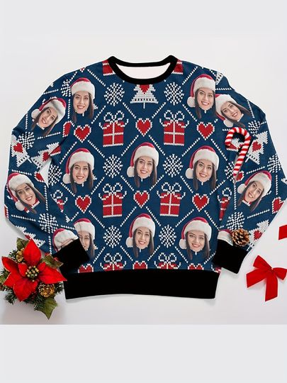 Custom Photo Face Christmas Sweater - Personalized Face All-Over Print, Winter Holiday Party Sweatshirt - Image 8