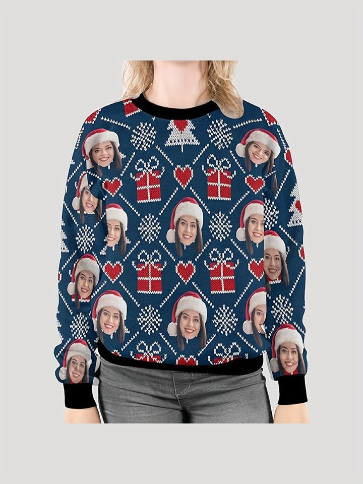 Custom Photo Face Christmas Sweater - Personalized Face All-Over Print, Winter Holiday Party Sweatshirt - Image 3