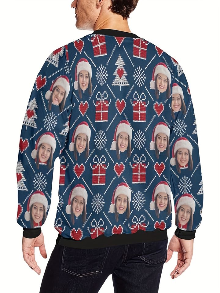 Custom Photo Face Christmas Sweater - Personalized Face All-Over Print, Winter Holiday Party Sweatshirt - Image 2