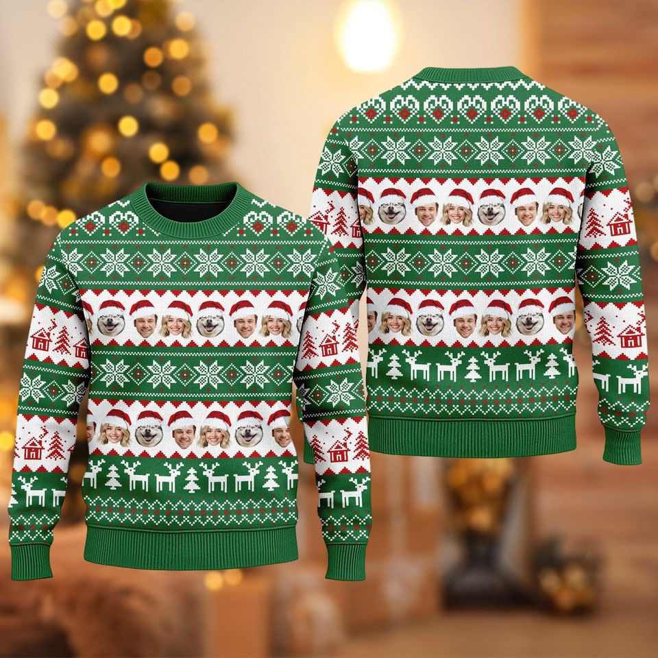 Custom Photo Family Christmas Ugly Sweater, Personalized Photo Ugly Sweater