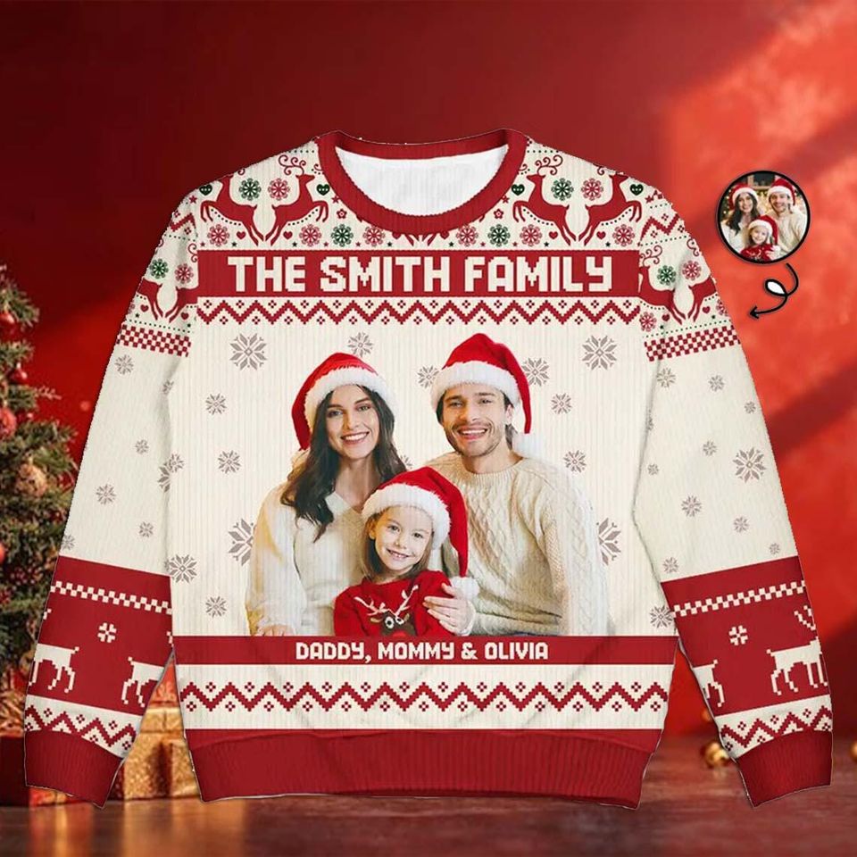 Custom Photo Family Merry Christmas - Personalized Unisex Ugly Sweater