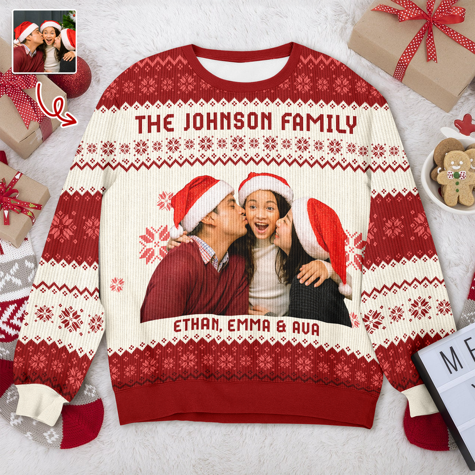 Custom Photo Family Ugly Sweater Christmas, Funny Gift For Family, Dad, Mom, Grandpa, Grandma