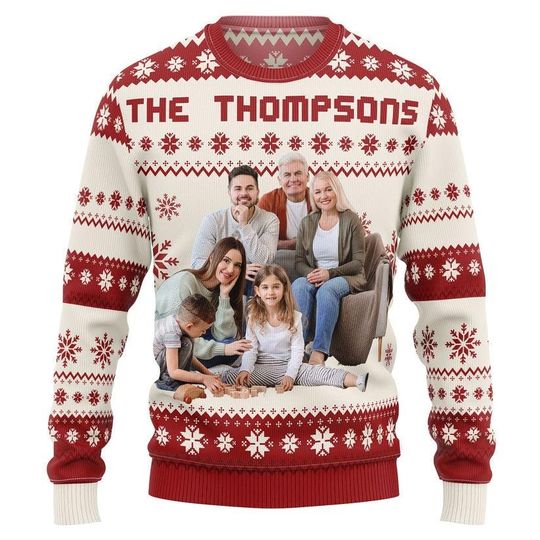 Custom Photo Family Ugly Sweater, Personalized Face Christmas Family Ugly Sweater - Image 9