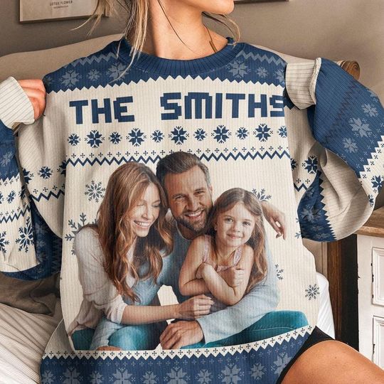 Custom Photo Family Ugly Sweater, Personalized Face Christmas Family Ugly Sweater - Image 8