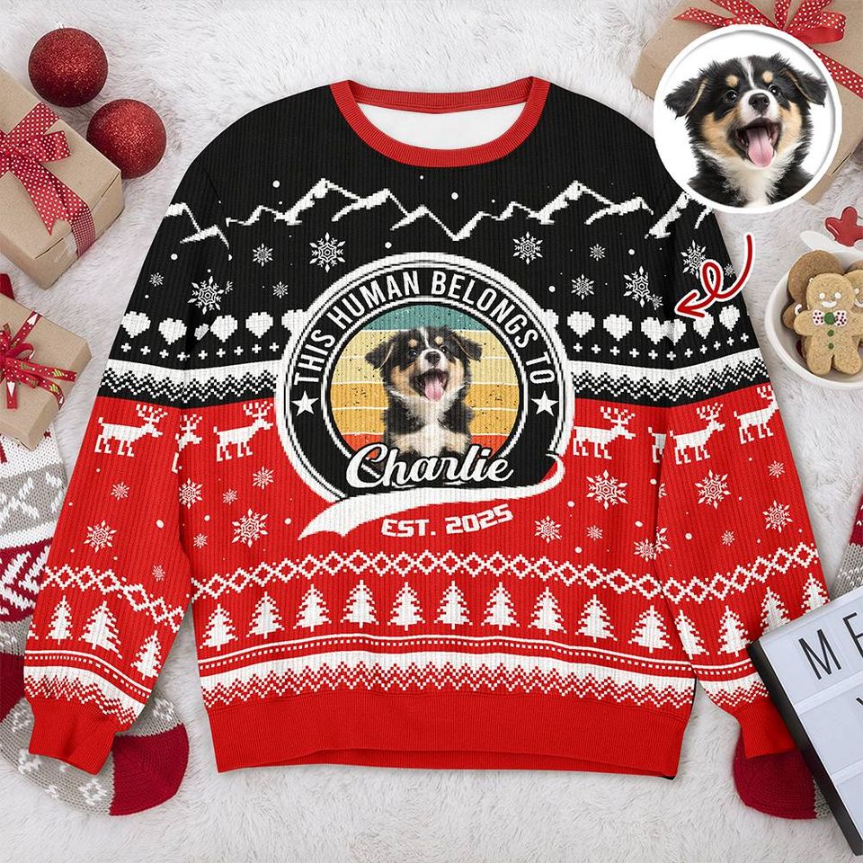 Custom Photo Human Belongs Dog Ugly Sweater For Pet Lovers
