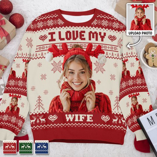 Custom Photo I Love My - Customized Personalized Ugly Sweater - Christmas Gift For Couple Husband Wife - Image 4