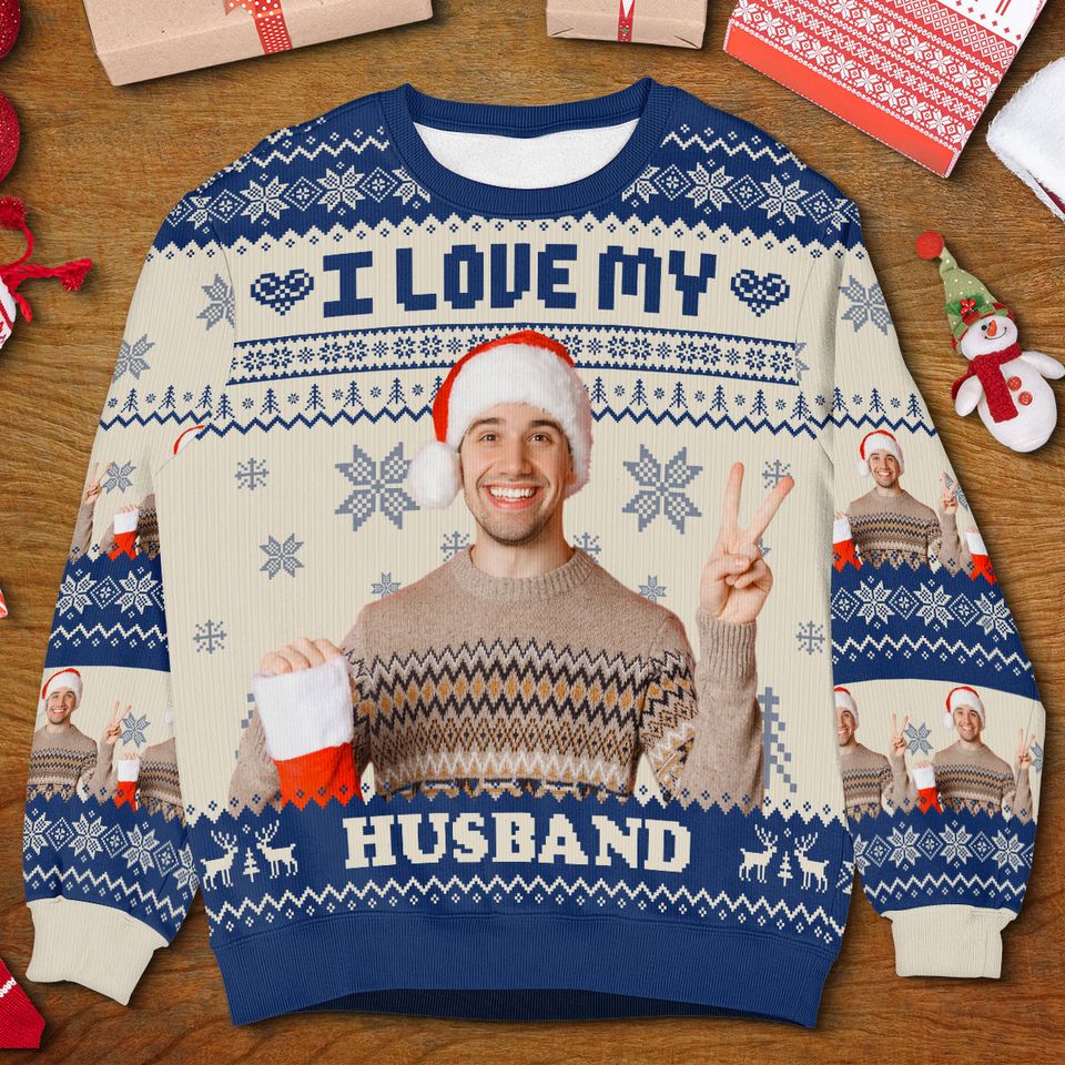 Custom Photo I Love My - Customized Personalized Ugly Sweater - Christmas Gift For Couple Husband Wife - Image 2