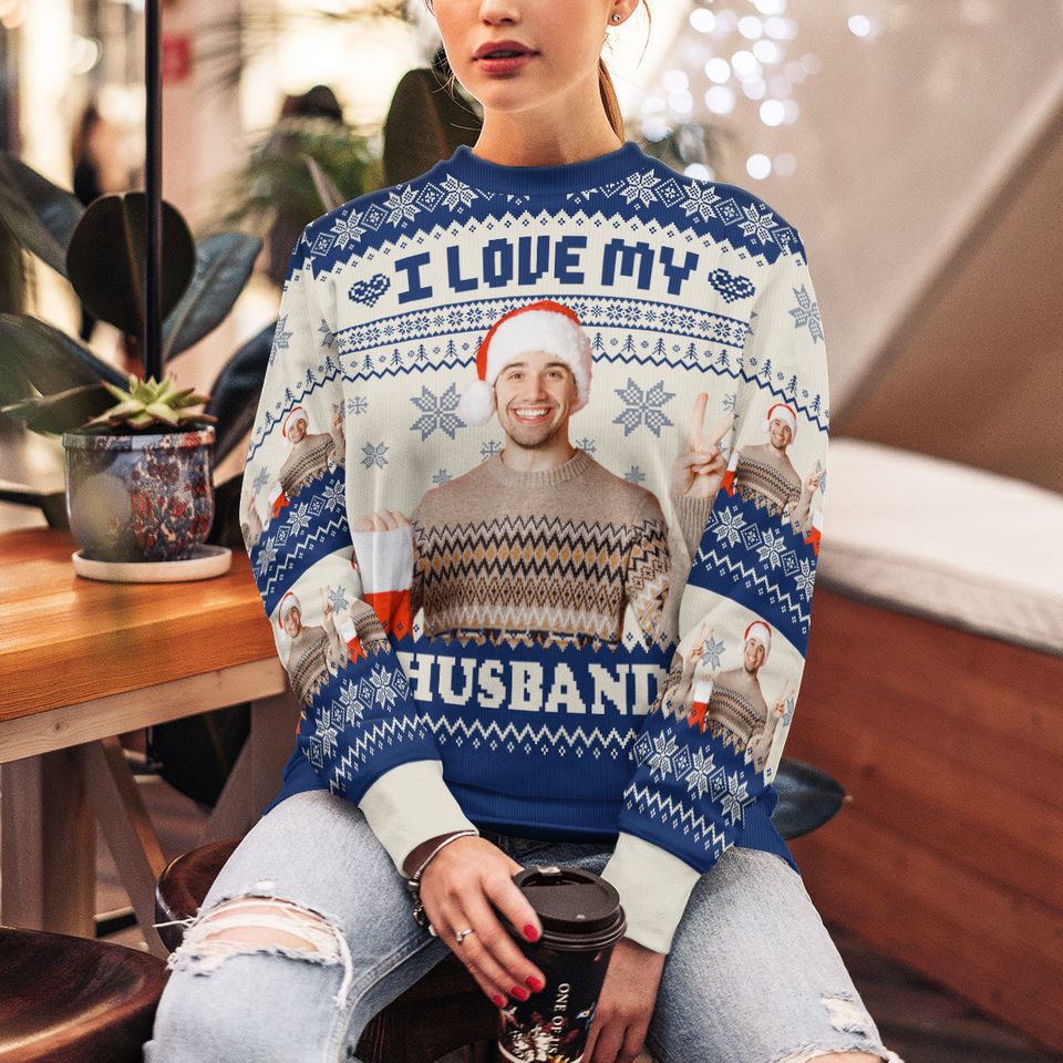Custom Photo I Love My - Customized Personalized Ugly Sweater - Christmas Gift For Couple Husband Wife - Image 3