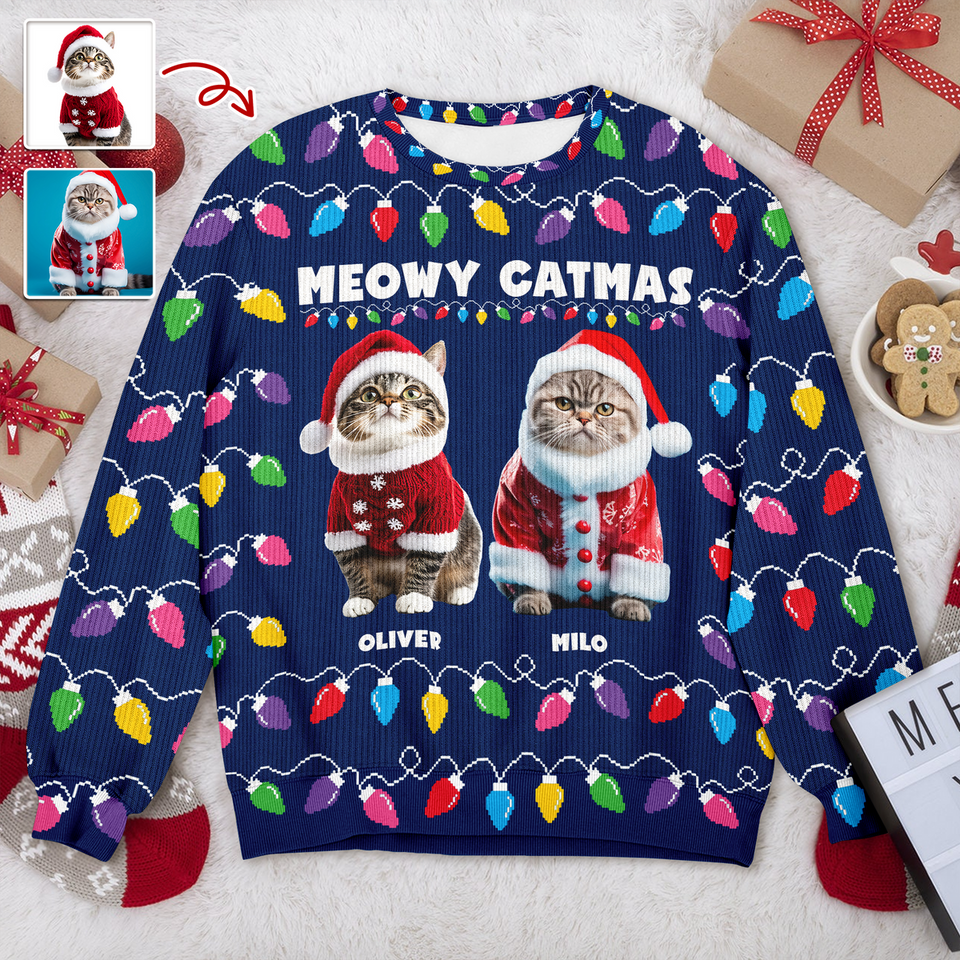 Custom Photo Meowy Catmas Christmas Ugly Sweater HA75 892970 - Image 2