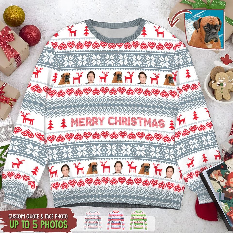 Custom Photo Merry Christmas All-Over-Print Ugly Sweatshirt