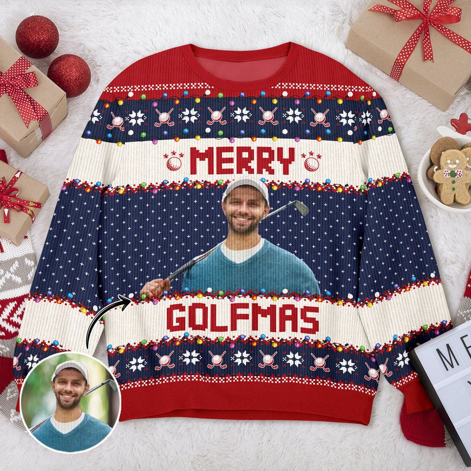 Custom Photo Merry Golfmas Gift For Golf Lovers Ugly Sweater