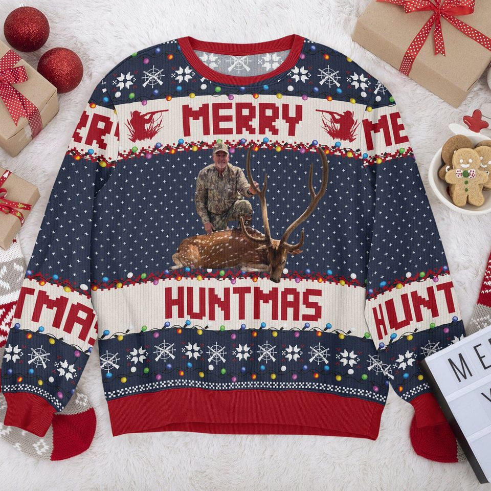 Custom Photo Merry Huntmas Sweater Gift For Hunting Lovers