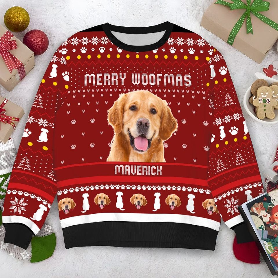 Custom Photo Merry Woofmas Dog AOP Ugly Sweater