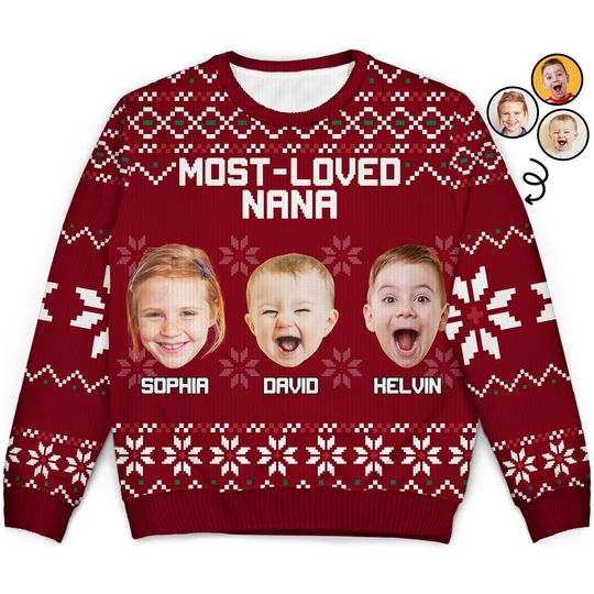 Custom Photo Most Loved Nana - Christmas, Loving Gift For Mom, Mother, Mama, Grandma, Grandmother - Personalized Unisex Ugly Sweater - Image 4