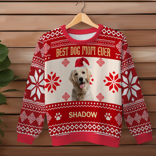Custom Photo Personalized Custom Ugly Sweater Lovely Puppy Face Best Dog Mom Ever Christmas Sweater - Image 5