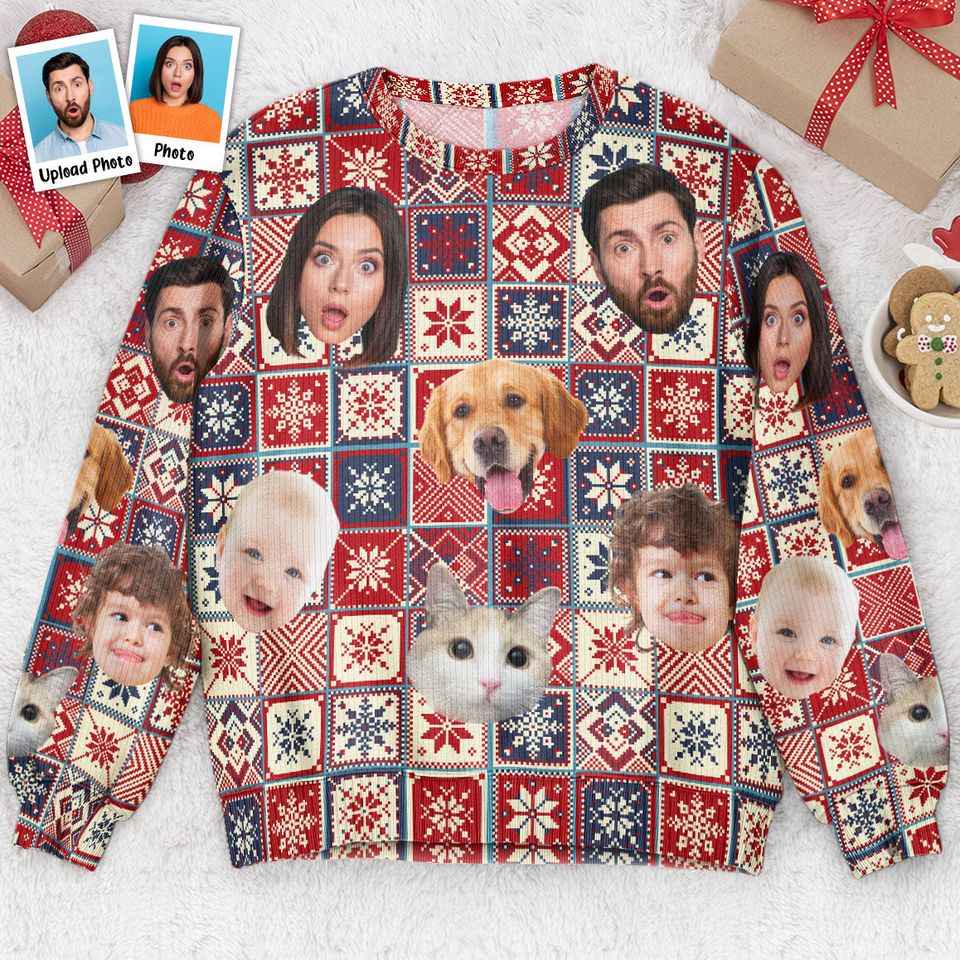 Custom Photo Pet Family Cozy Sweater - Personalized Photo Ugly Sweatshirt
