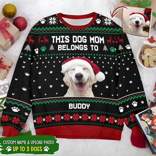 Custom Photo This Dog Dad Belongs To Dog AOP Ugly Sweatshirt - Image 6