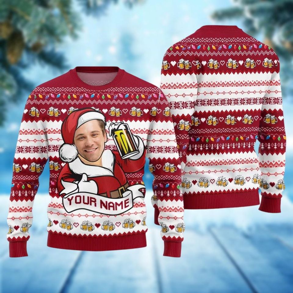 Custom Photo Ugly Christmas Sweatshirt, Beer Lover Sweater