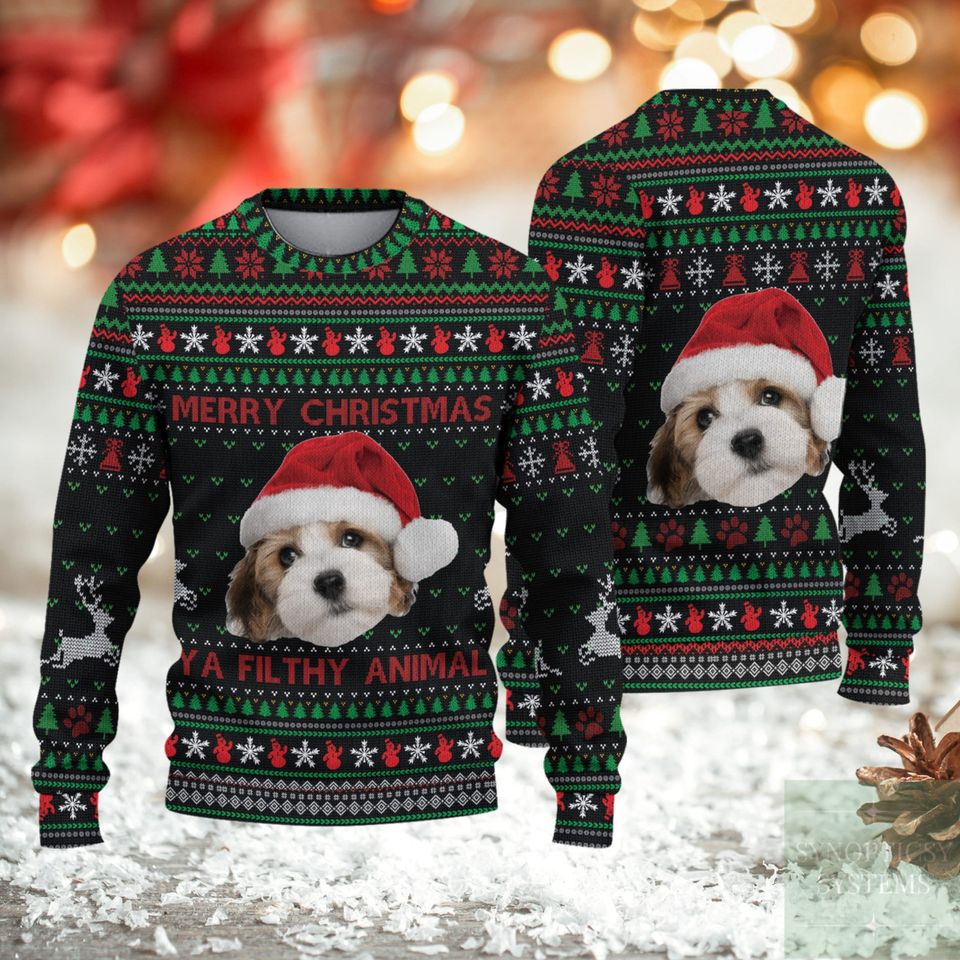 Custom Photo Ugly Christmas Ya Filthy Animal Dog Cat Sweater, Dog Lover Ugly Sweater
