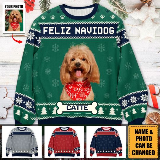 Custom Photo We Wish You A Merry Woofmas - Dog Personalized Custom Ugly Sweatshirt - Image 4