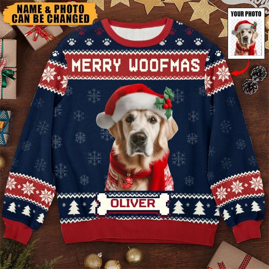 Custom Photo We Wish You A Merry Woofmas - Dog Personalized Custom Ugly Sweatshirt - Image 6
