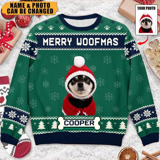 Custom Photo We Wish You A Merry Woofmas - Dog Personalized Custom Ugly Sweatshirt - Image 5
