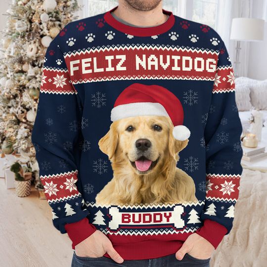 Custom Photo We Wish You A Merry Woofmas Pet Lovers Personalized Unisex Wool Ugly Sweater - Image 6