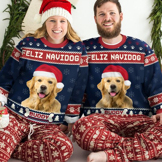 Custom Photo We Wish You A Merry Woofmas Pet Lovers Personalized Unisex Wool Ugly Sweater - Image 5