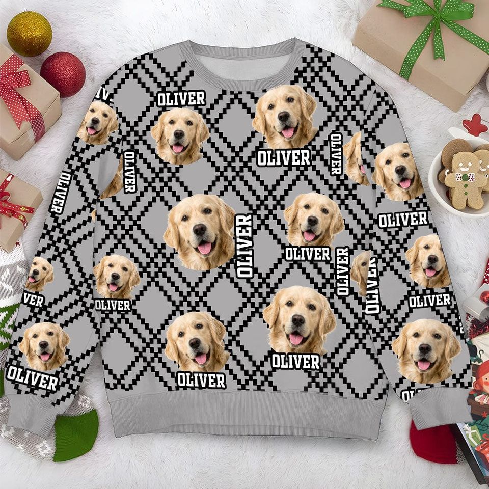 Custom Photo With Plaid Pattern Dog All-Over-Print Ugly Sweatshirt - Image 2