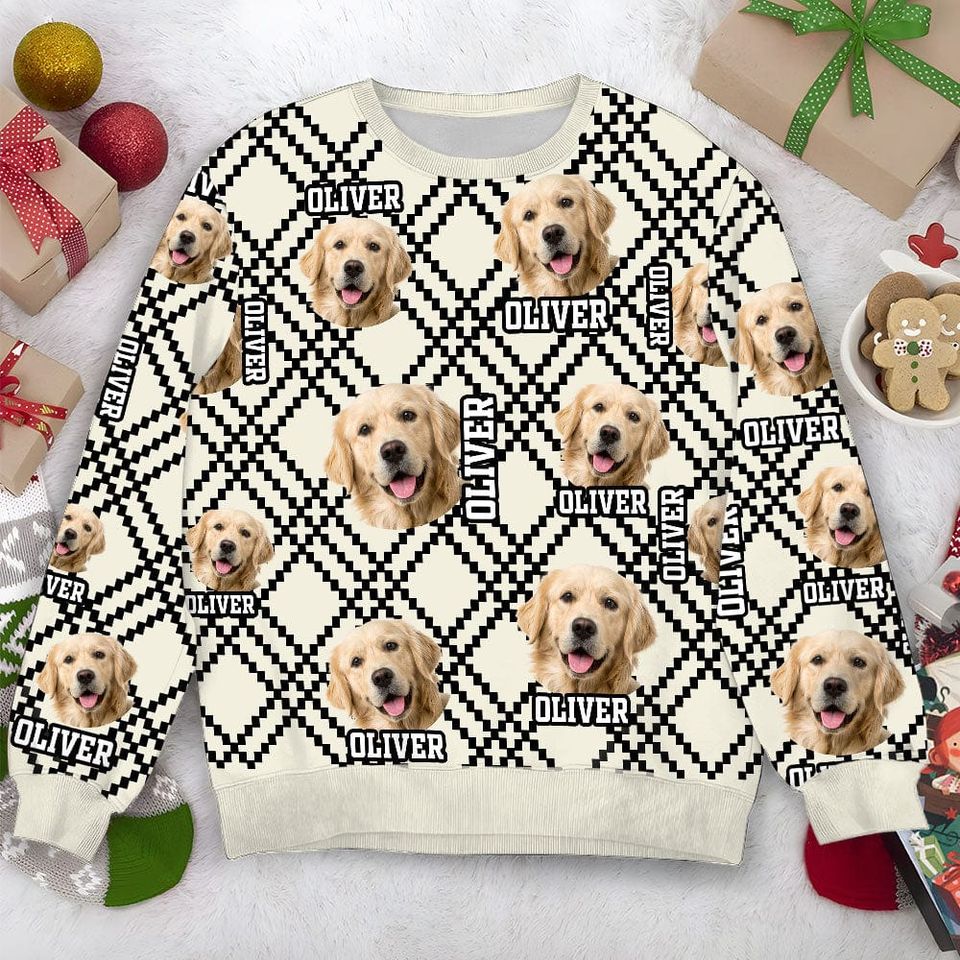 Custom Photo With Plaid Pattern Dog All-Over-Print Ugly Sweatshirt