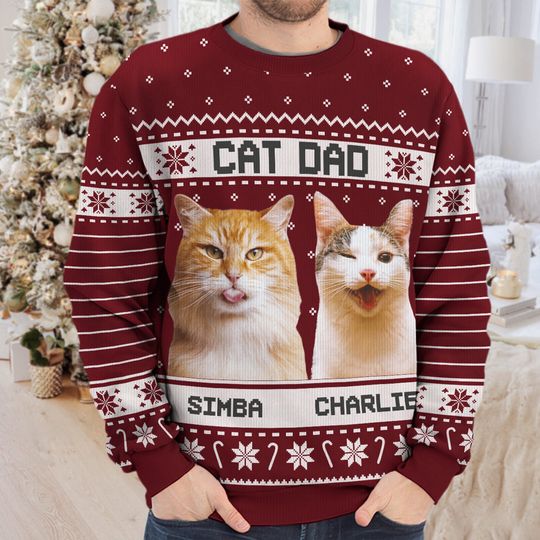 Custom Photo World's Best Cat Dad - Cat Personalized Custom Ugly Sweatshirt - Christmas Gift For Pet Owners, Pet Lovers - Image 5