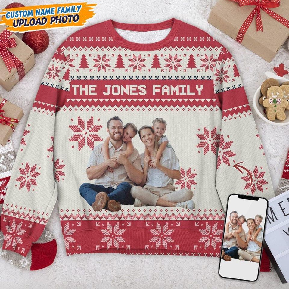 Custom Photo Xmas, Personalized Family Photo Ugly Sweater, Novelty Party Ugly Sweater