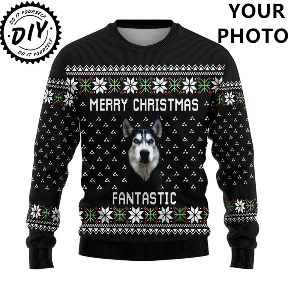 Custom Photos Graphic Sweatshirt Customize Picture Ugly Christmas Sweater